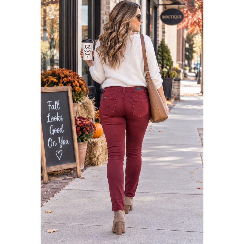 Celebrity Pink Dare You Women Jeans Size 11 Burgundy Skinny Stretch Denims Comfy